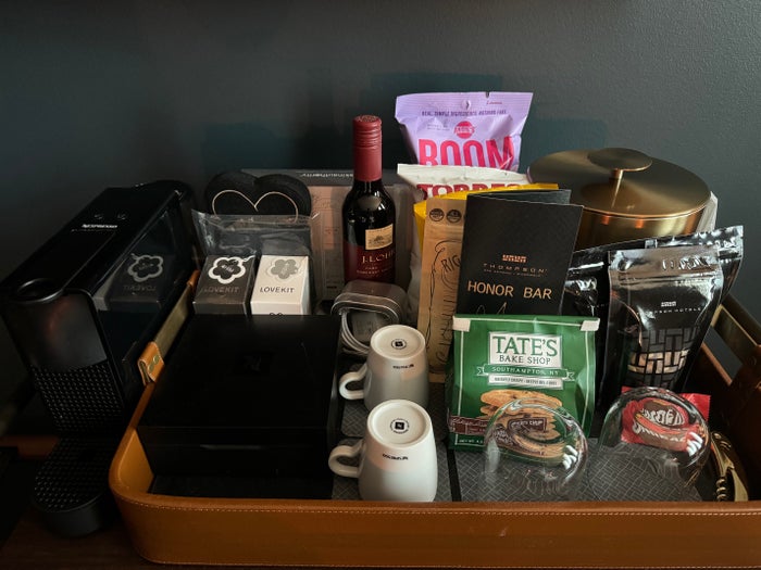 Thompson San Antonio Riverwalk bedroom snacks and coffee