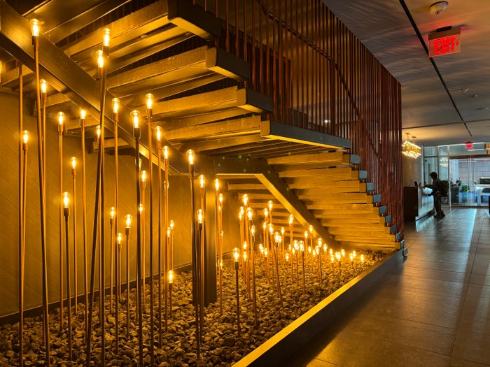 Thompson San Antonio Riverwalk lobby steps and lights