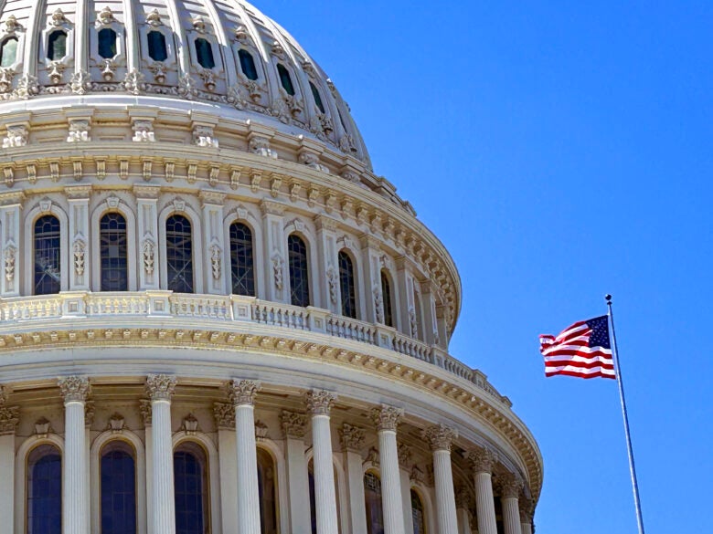 US Capitol dome flag closeup