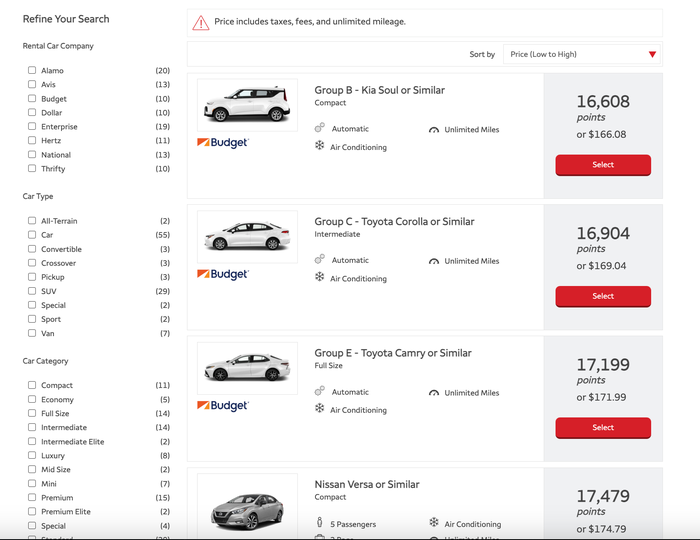 Wells Fargo Rental Car Results