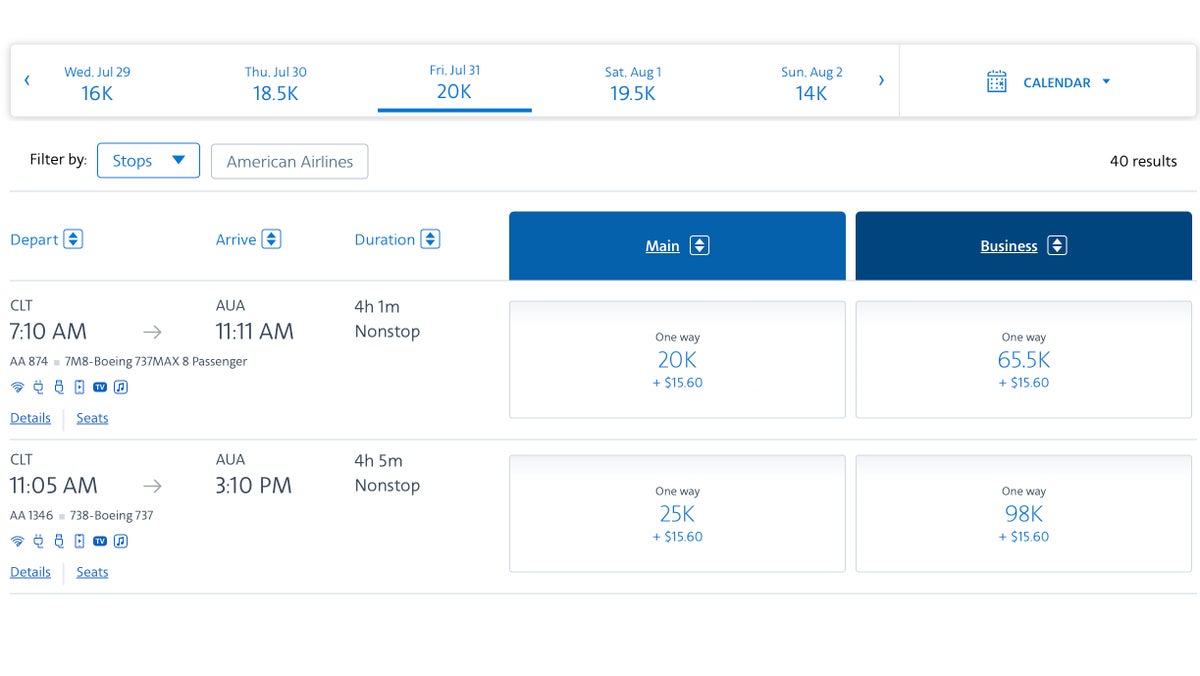 aadvantage award clt aua econ