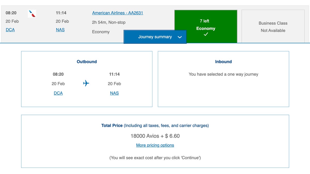 ba avios dca nas economy