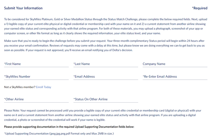 delta status match submission form