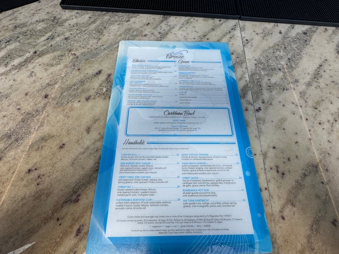 JW Marriott SXM pool bar menu JW Marriott SXM pool bar menu