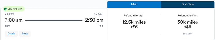Alaska Miles rate SEA YYZ Alaska Miles rate SEA YYZ