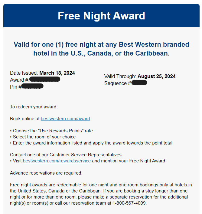 Best Western Free Night Award Best Western Free Night Award