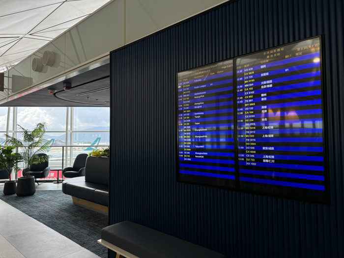 Chase Sapphire Lounge Hong Kong HKG departure boards Chase Sapphire Lounge Hong Kong HKG departure boards