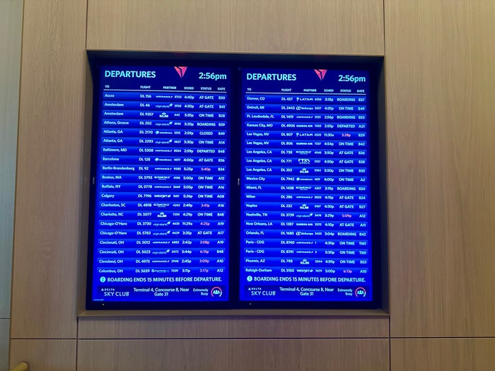 Delta One JFK Lounge Departures Board Delta One JFK Lounge Departures Board