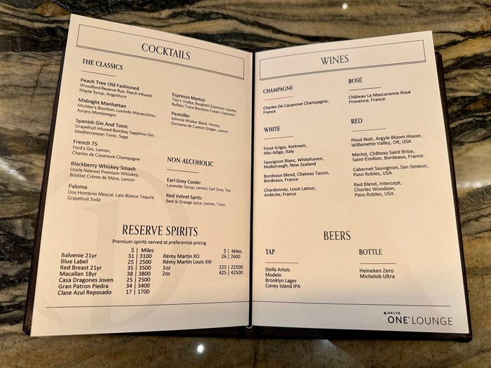 Delta One Lounge JFK Drink Menu Delta One Lounge JFK Drink Menu