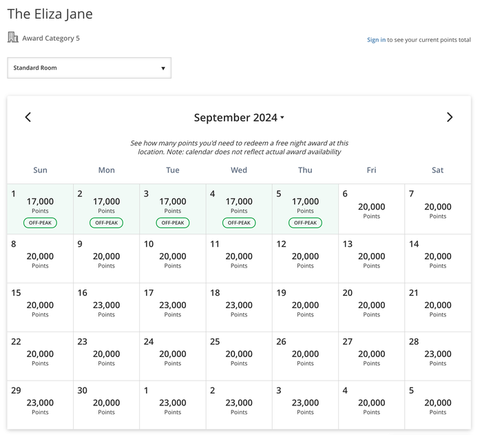 Eliza Jane Points Rates Eliza Jane Points Rates