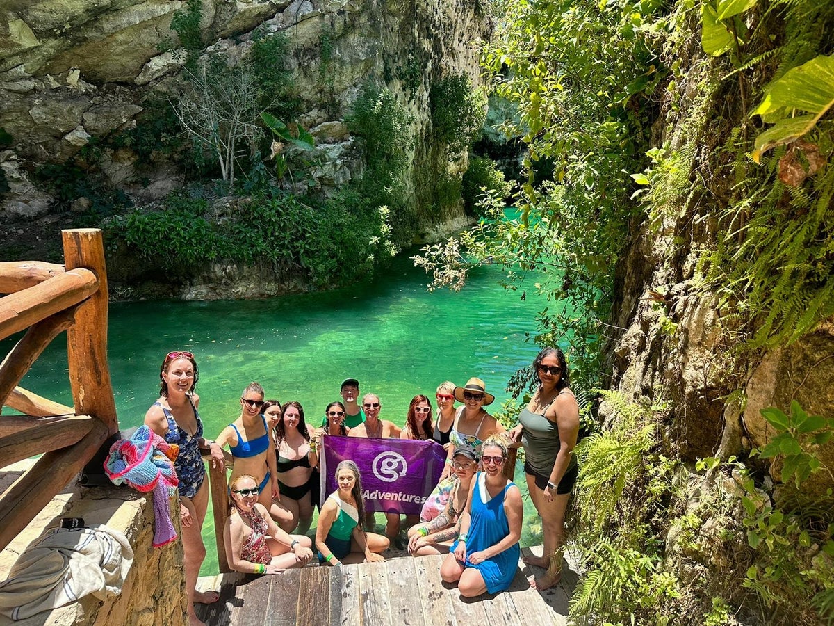 G Adventures Geluxe trip group photo Santa Barbara Cenotes