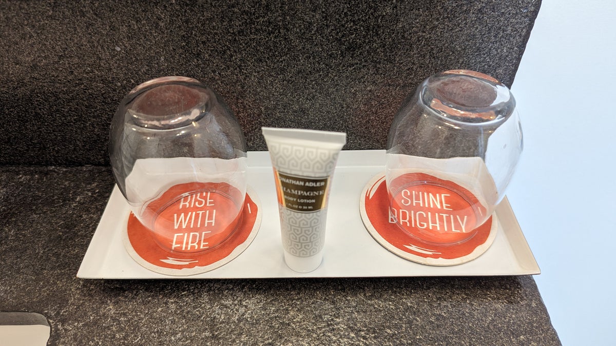 Hotel Kabuki San Francisco guest room bathroom glasses and lotion