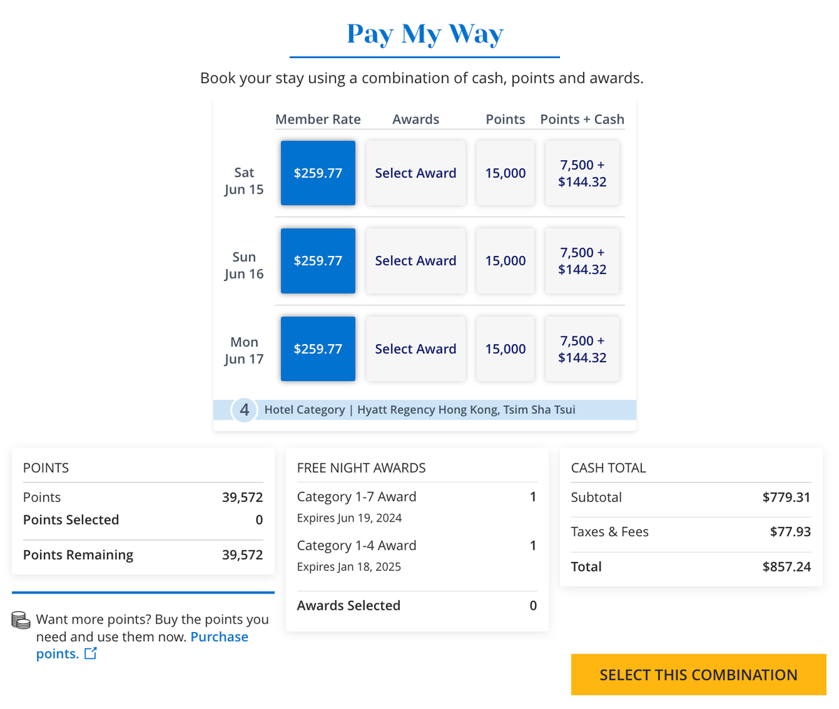 Hyatt Regency Hong Kong Tsim Sha Tsui booking costs