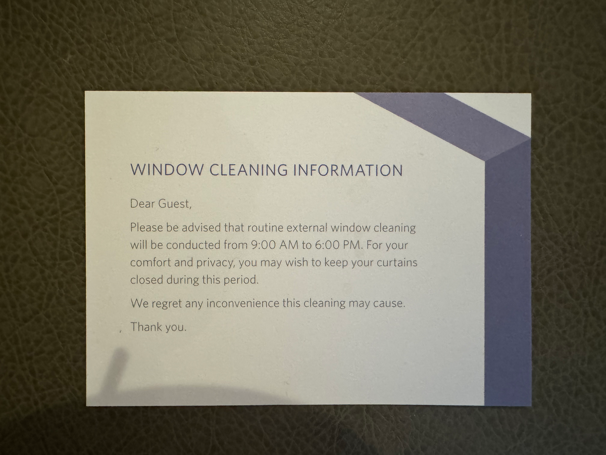 Hyatt Regency Hong Kong Tsim Sha Tsui window cleaning note