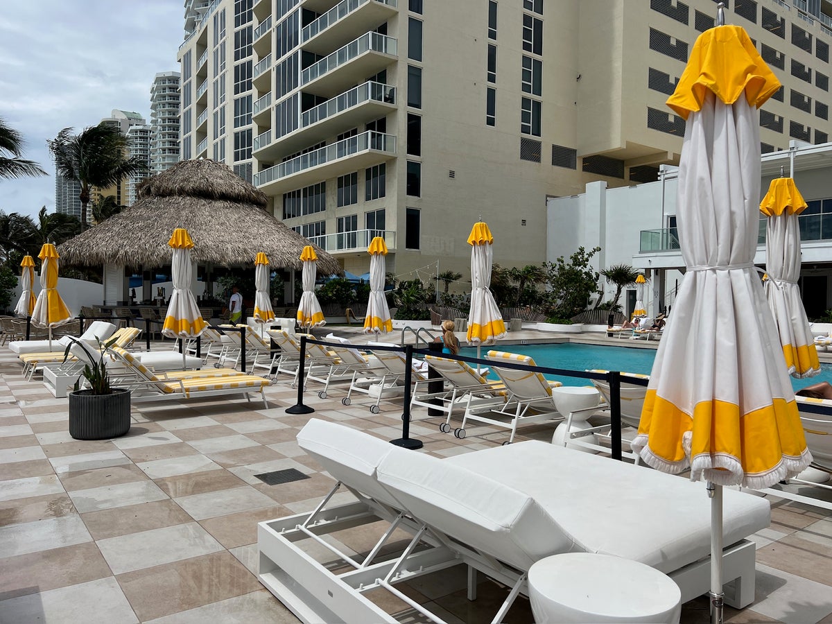 Umbrellas and loungers at the Newport Beachside hotel in Miami