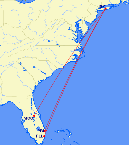 JetBlue Islip Route Map