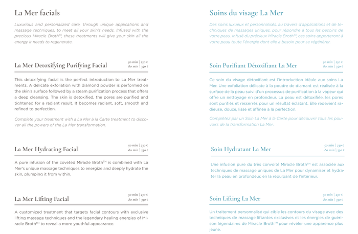 Le Mer Spa Menu