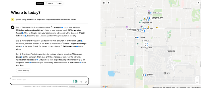 Mindtrip example itinerary for Las Vegas