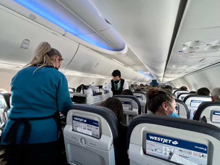 Onboard WestJet 737 in economy Onboard WestJet 737 in economy