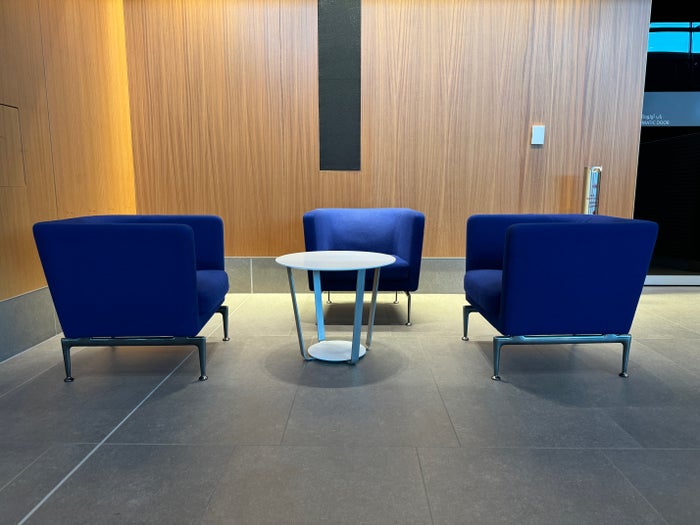 Oryx Lounge North DOH blue seats Oryx Lounge North DOH blue seats