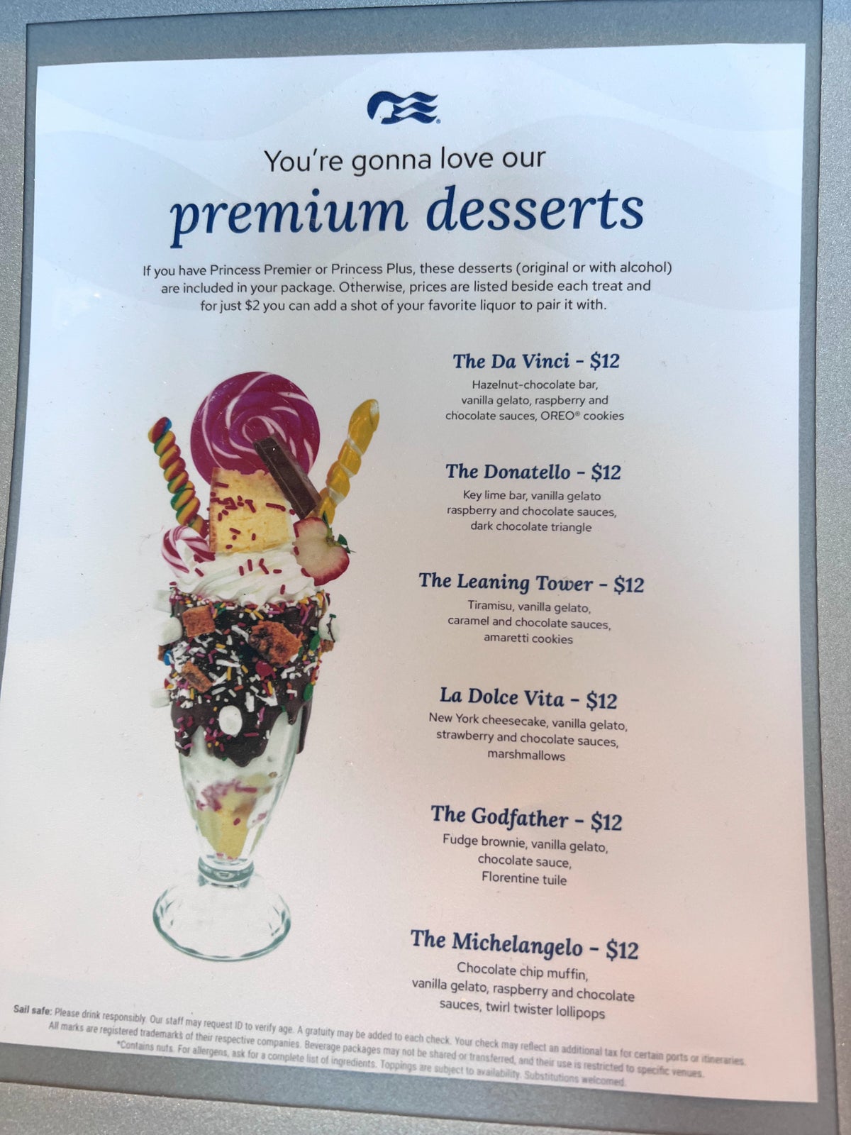 Princess Cruises premium desserts