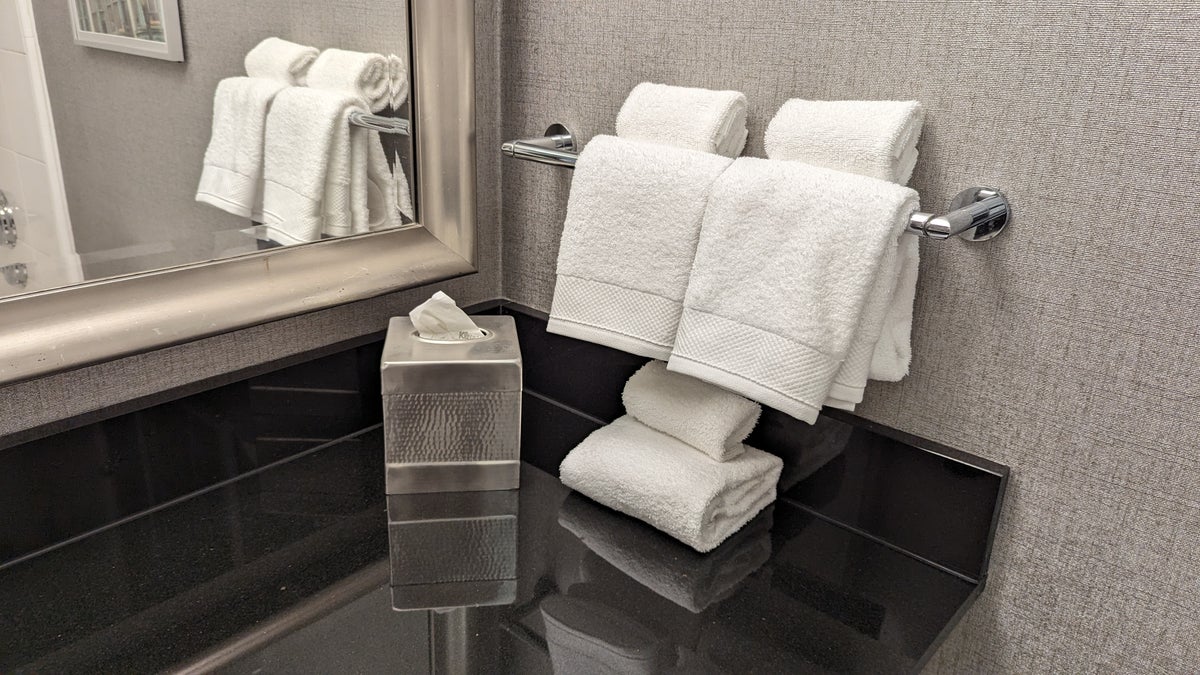 San Francisco Hilton Financial District guestroom bathroom counter towels