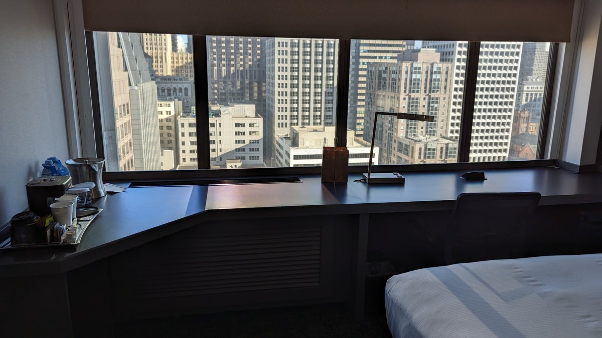 San Francisco Hilton Financial District guestroom desk and view