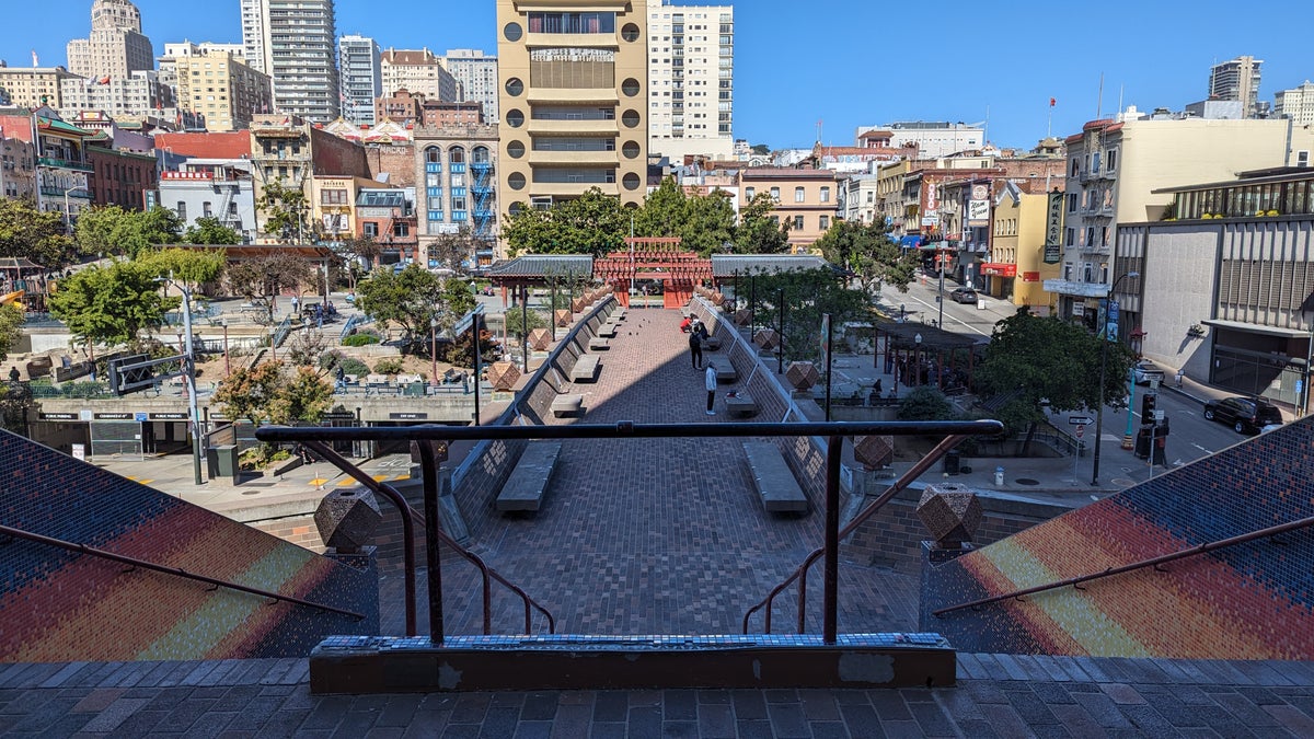 San Francisco Hilton Financial District walkway to Portsmouth Square