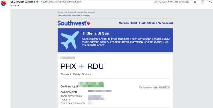 Southwest Confirmation