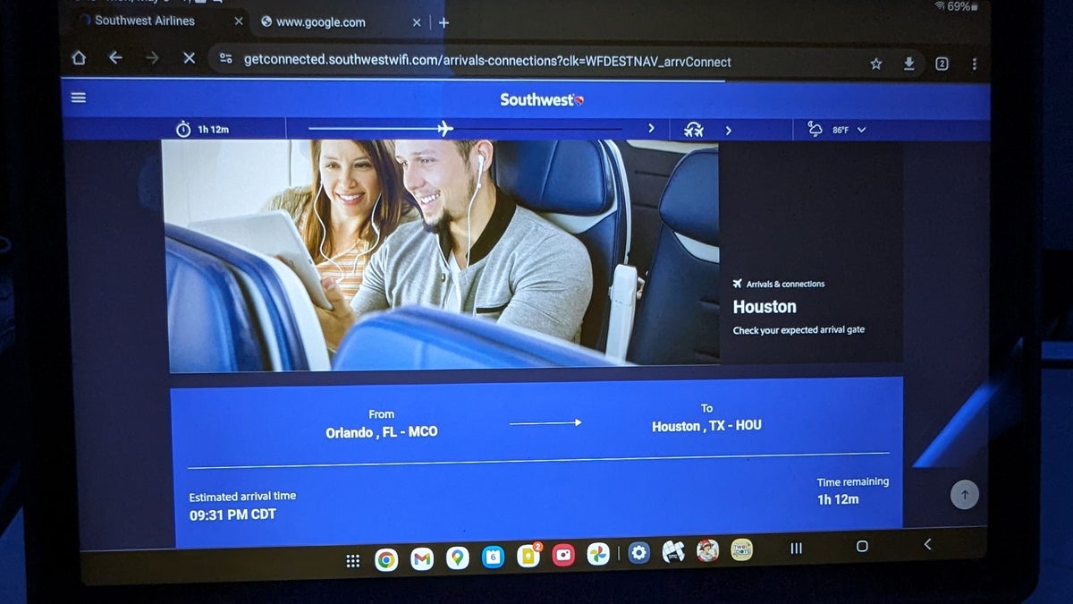 Southwest MCO to HOU amenities inflight entertainment flight progress