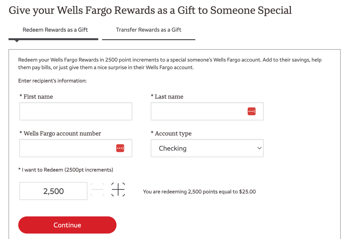 Wells Fargo gift points to others