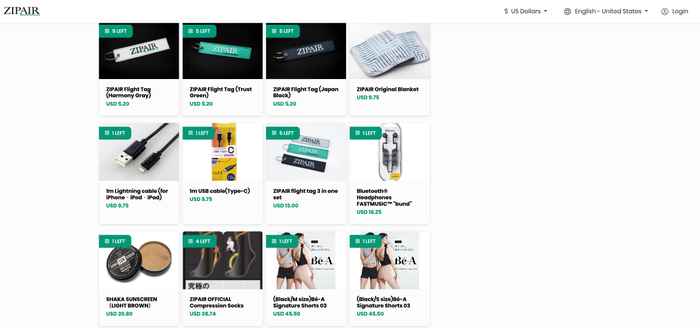 Zipair LAX NRT cable and underwear options