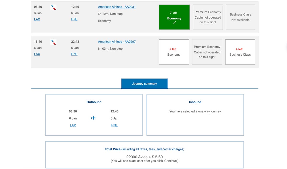 ba avios lax hnl award