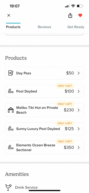 ResortPass Mobile Booking Screen