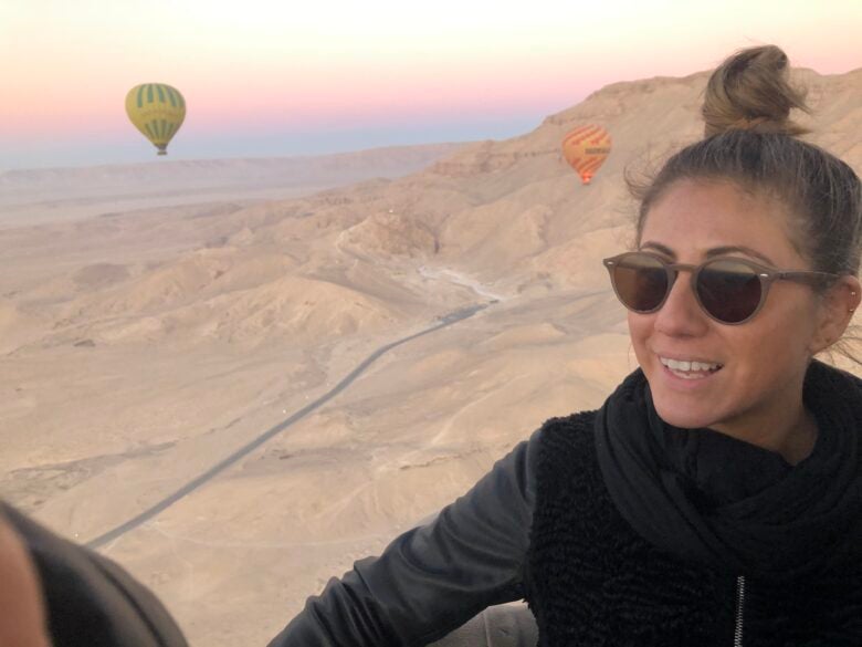 Lori from a hot air balloon in Luxor, Egypt.