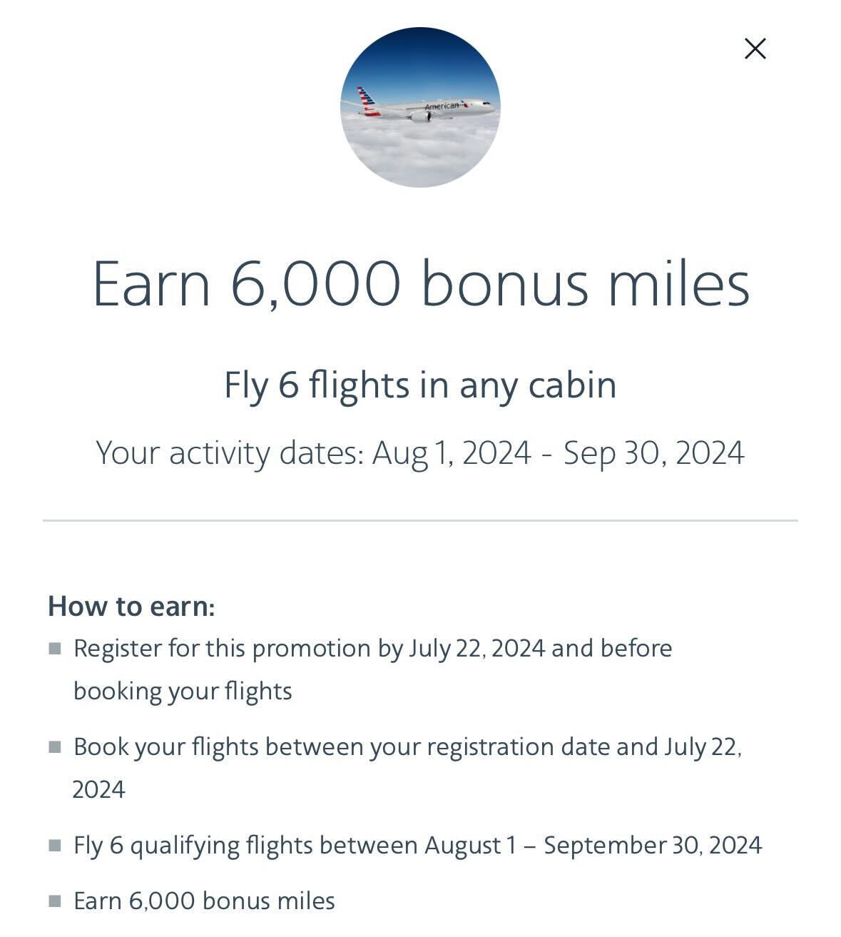 AA Bonus Miles Promotion 0 6k miles for 6 flights