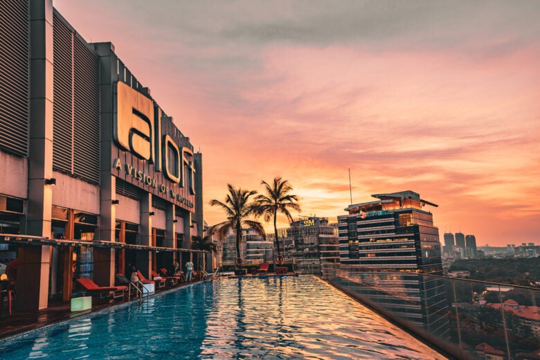 Aloft Kuala Lumpur rooftop pool at sunset Ehsan Haque