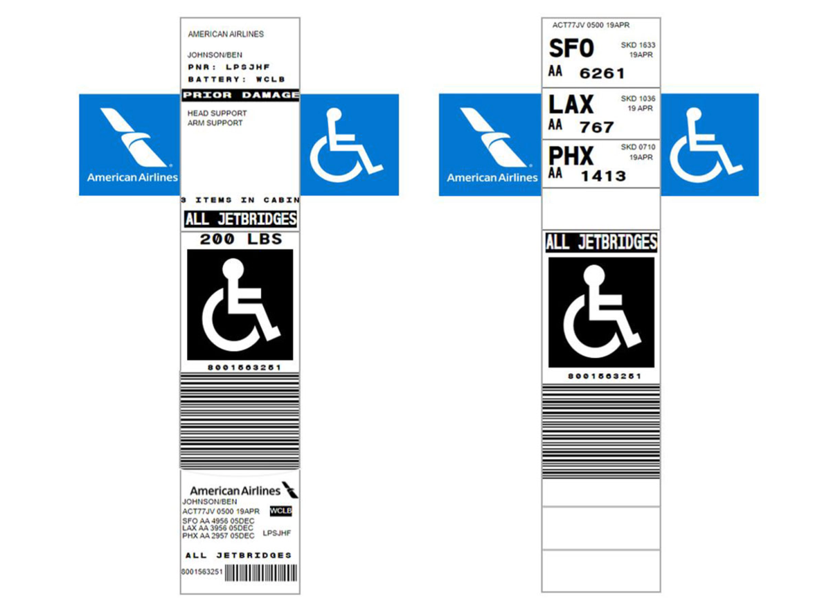 American Airlines automated mobility device tags