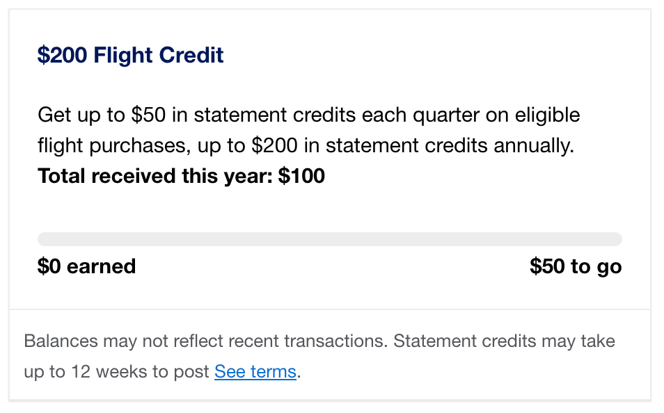 American Express 200 flight credit tracker