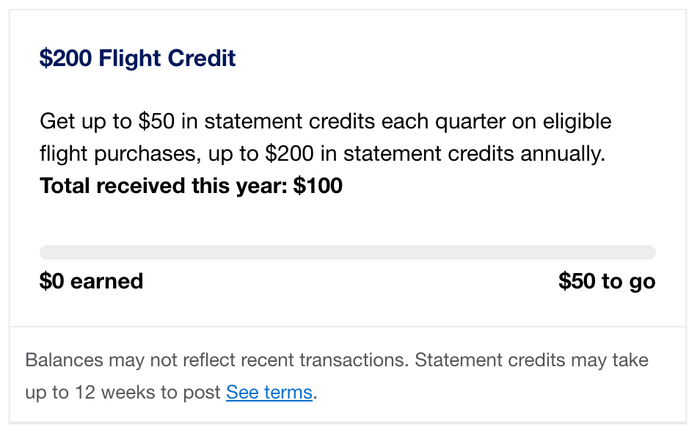 American Express 200 flight credit tracker American Express 200 flight credit tracker