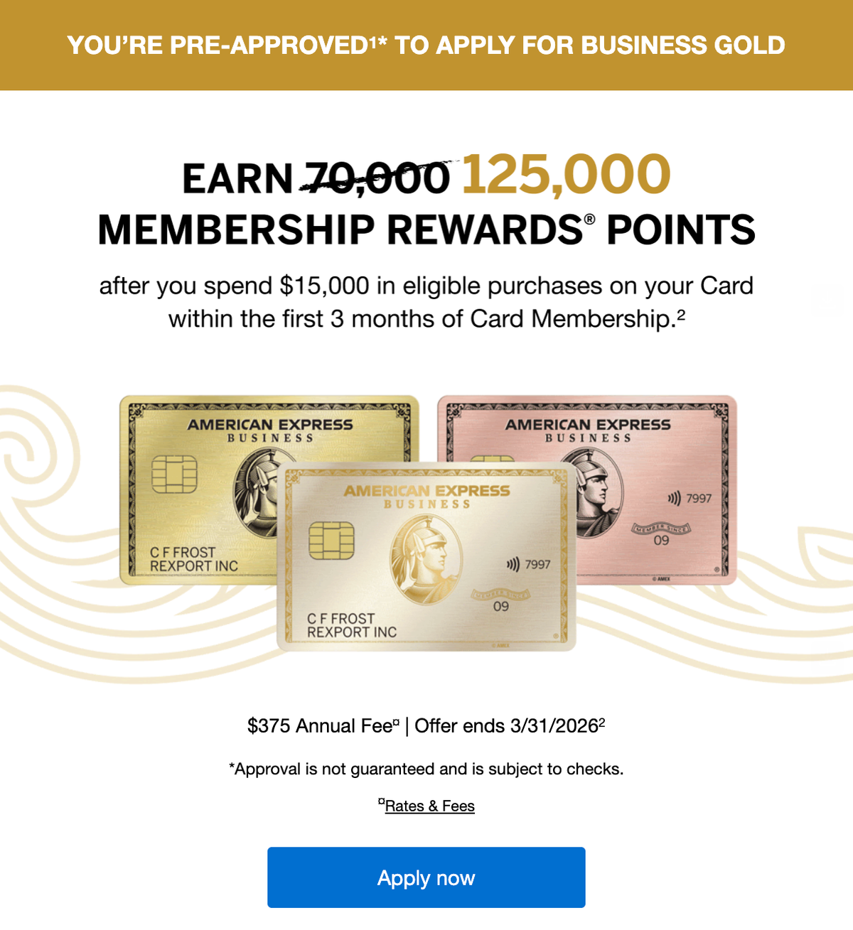 Amex Gold 125k targeted email Feb 8 2026 Amex Gold 125k targeted email Feb 8 2026