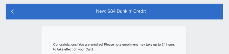 Amex Gold Dunkin Enrollment Complete