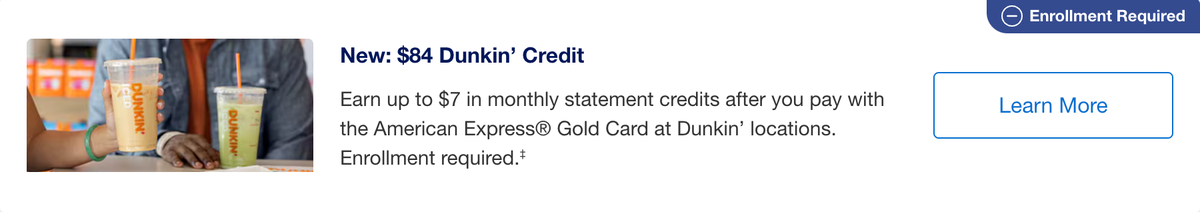 Amex Gold Dunkin Enrollment Required