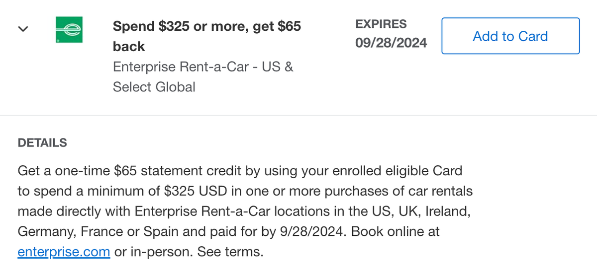 Amex Offer Enterprise rent a car