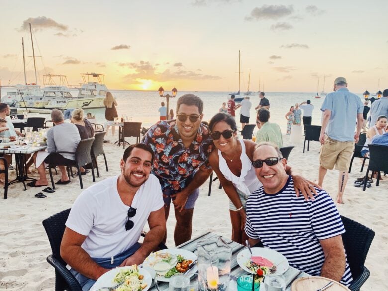 Dinner with the family on Barefoot Beach in Aruba.