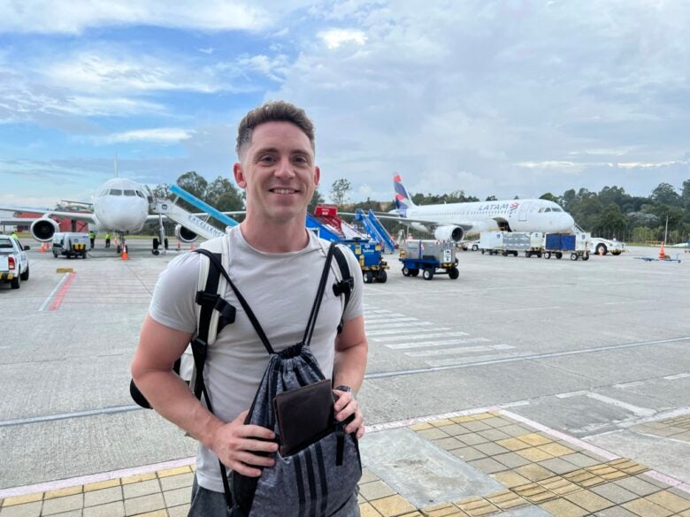 Boarding a flight in Medellin, Colombia