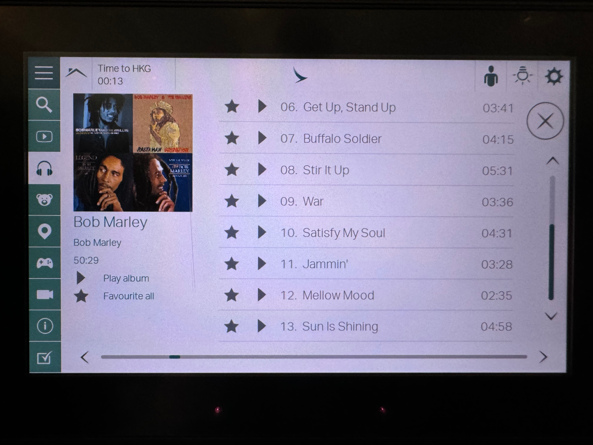 Cathay Pacific B777 300 Bob Marley playlist