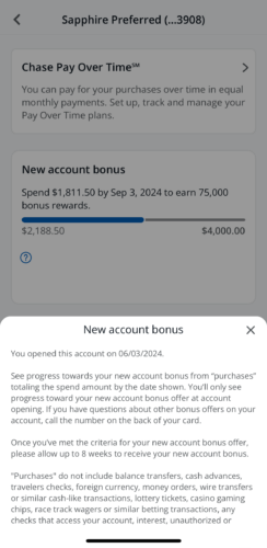 Chase Sapphire Preferred welcome bonus tracker explanation