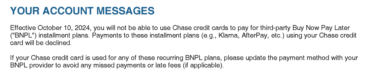 Chase statement about buy now pay later