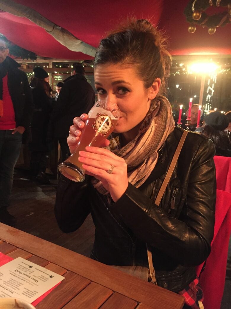 Enjoying German beer at a Christmas Market in Berlin